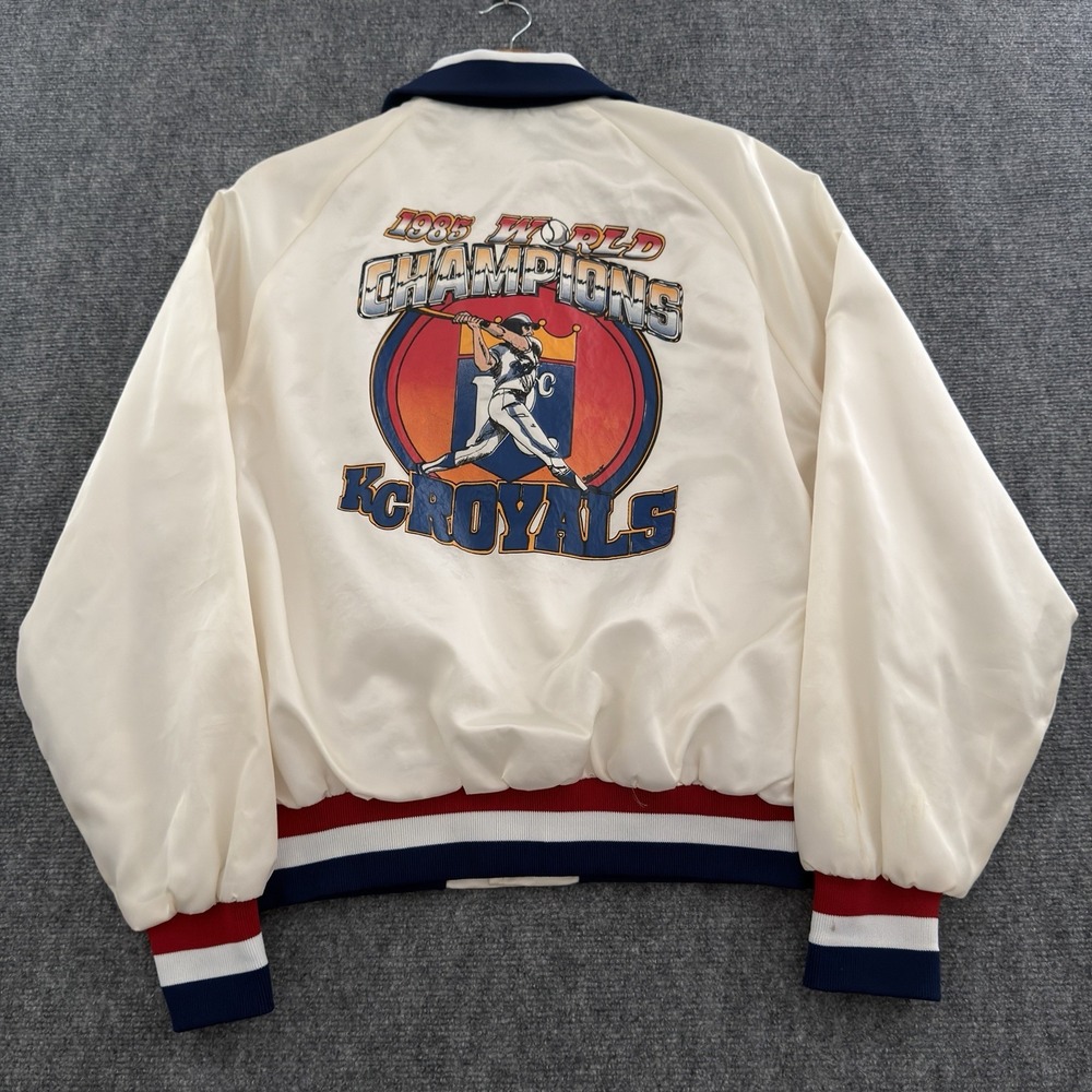 Vintage 80s Satin Bomber Jacket KC Royals 1985 World Champions Mens M